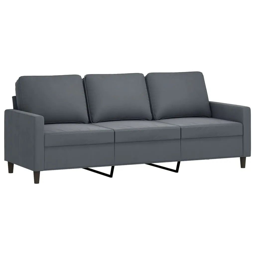 3-Seater Sofa Grey Velvet with Footstool 180cm