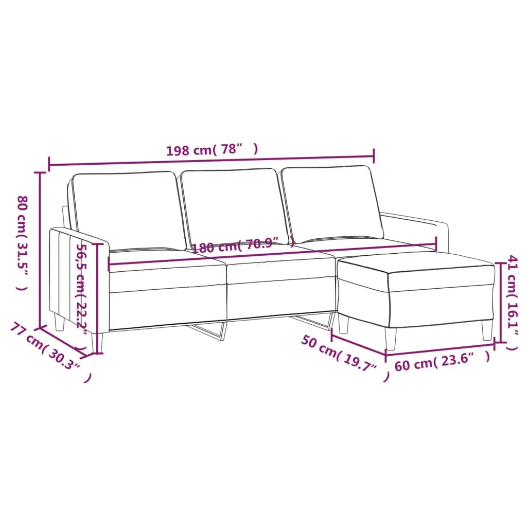 3-Seater Sofa Grey Velvet with Footstool 180cm