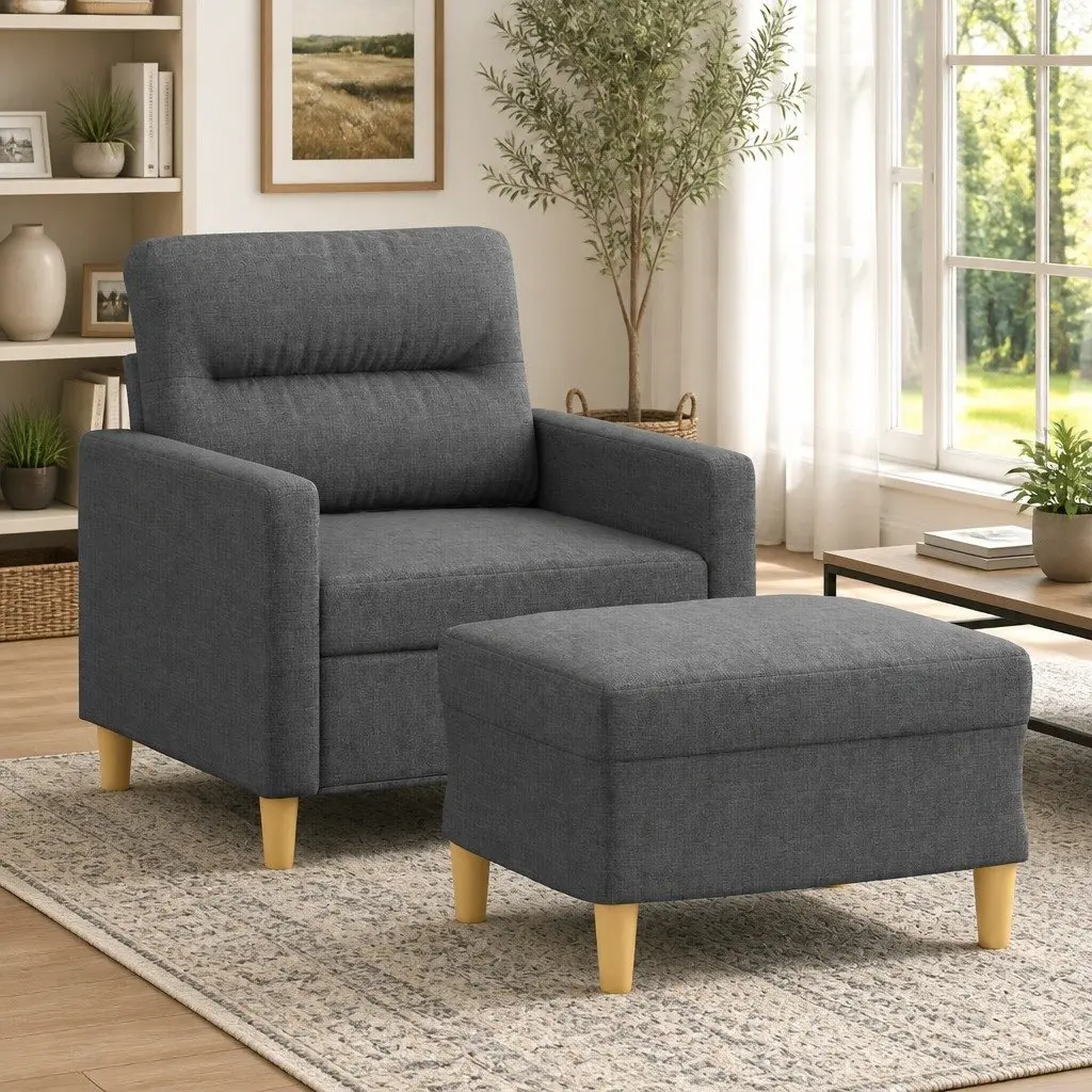 Grey Fabric Sofa Chair Compact with Footstool