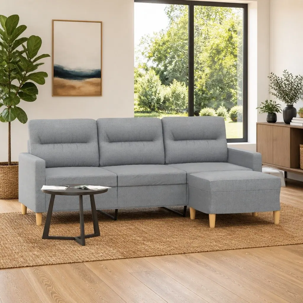 3-Seater Sofa with Footstool Light Grey 180cm Fabric Lounge Couch
