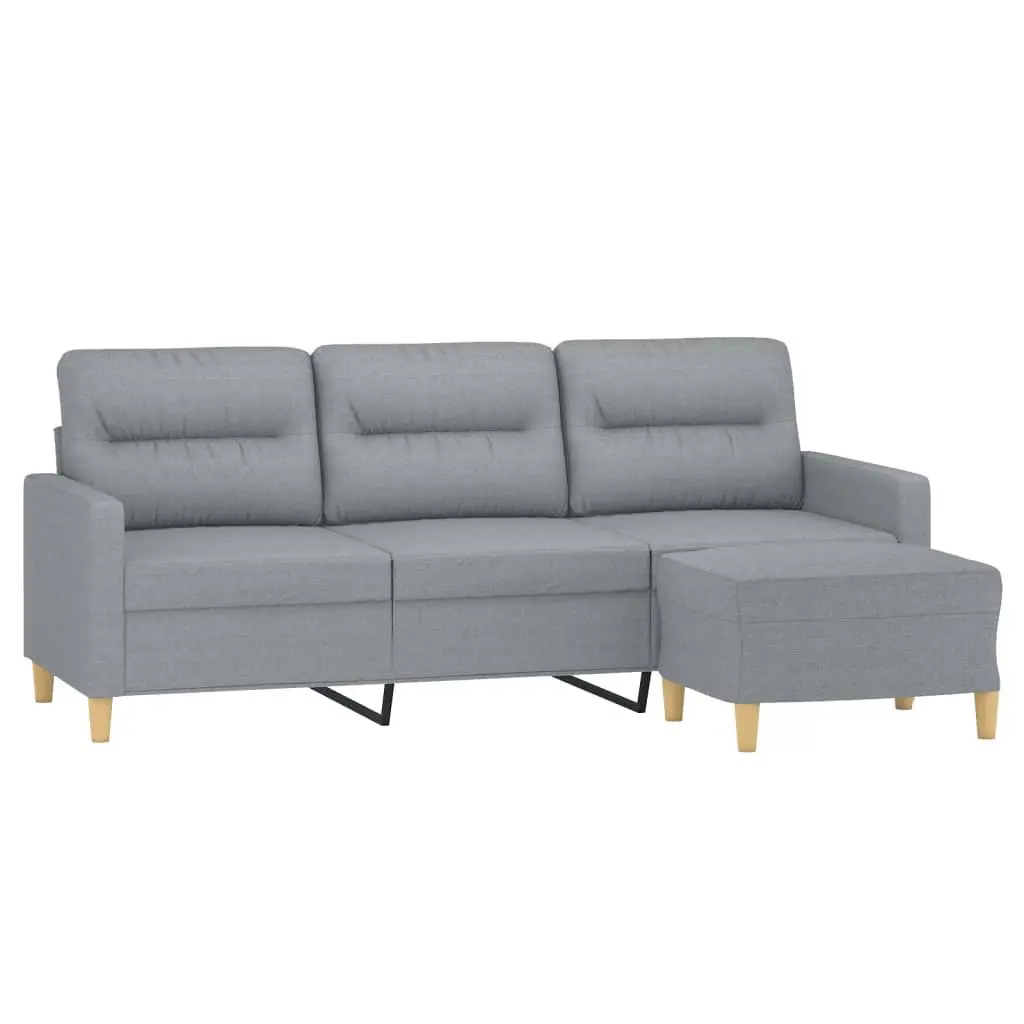3-Seater Sofa with Footstool Light Grey 180cm Fabric Lounge Couch