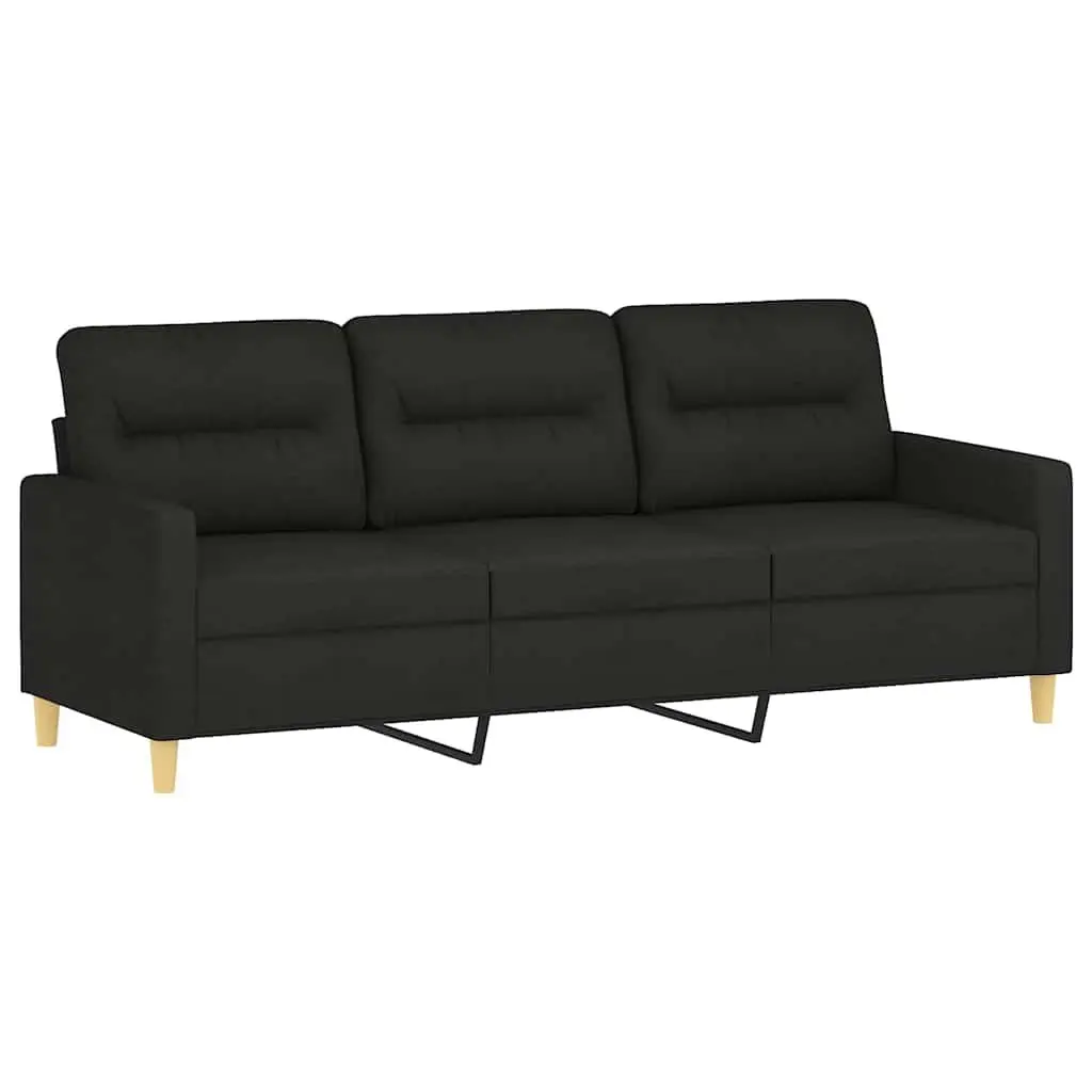 3-Seater Sofa with Footstool Black Fabric 180cm