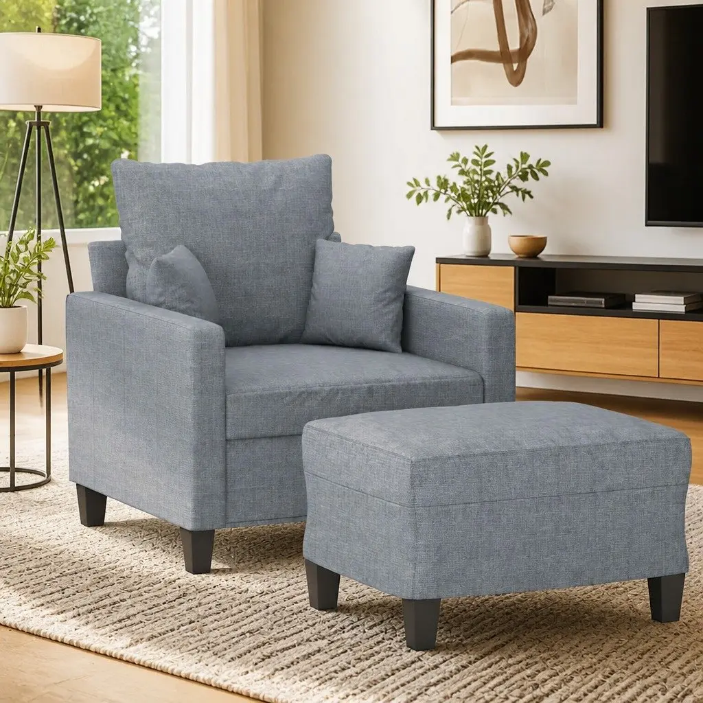 Grey Sofa Chair and Footstool
