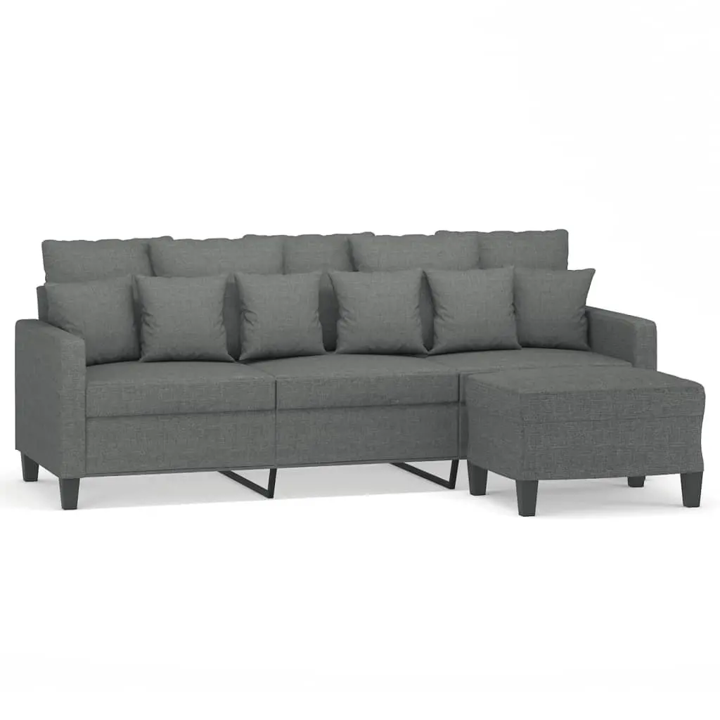 3-Seater Sofa with Footstool Grey Fabric Modern Minimalist 180cm