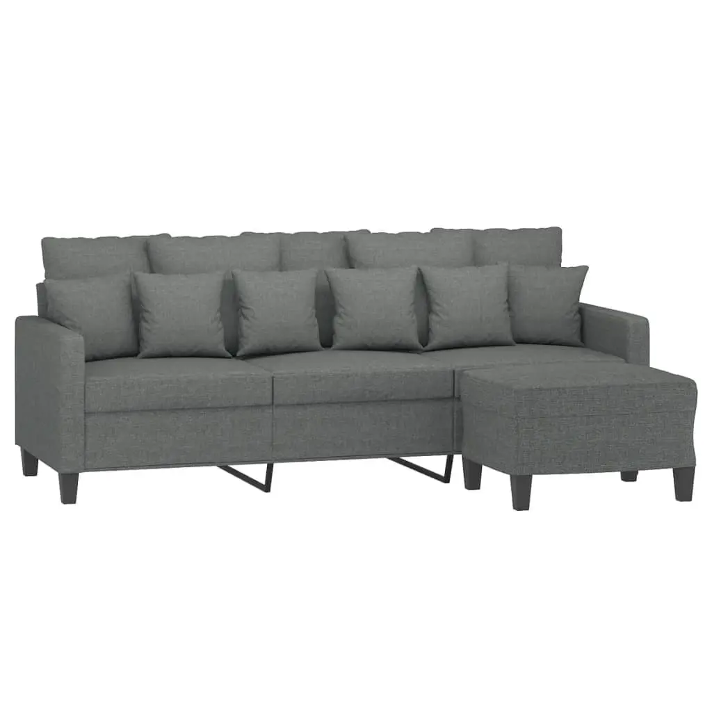 3-Seater Sofa with Footstool Grey Fabric Modern Minimalist 180cm