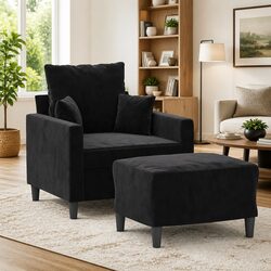 Friendly Black Velvet Sofa Chair with Footstool