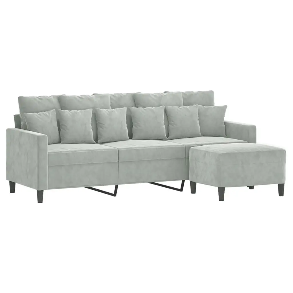 3-Seater Sofa with Footstool Grey Velvet 180cm