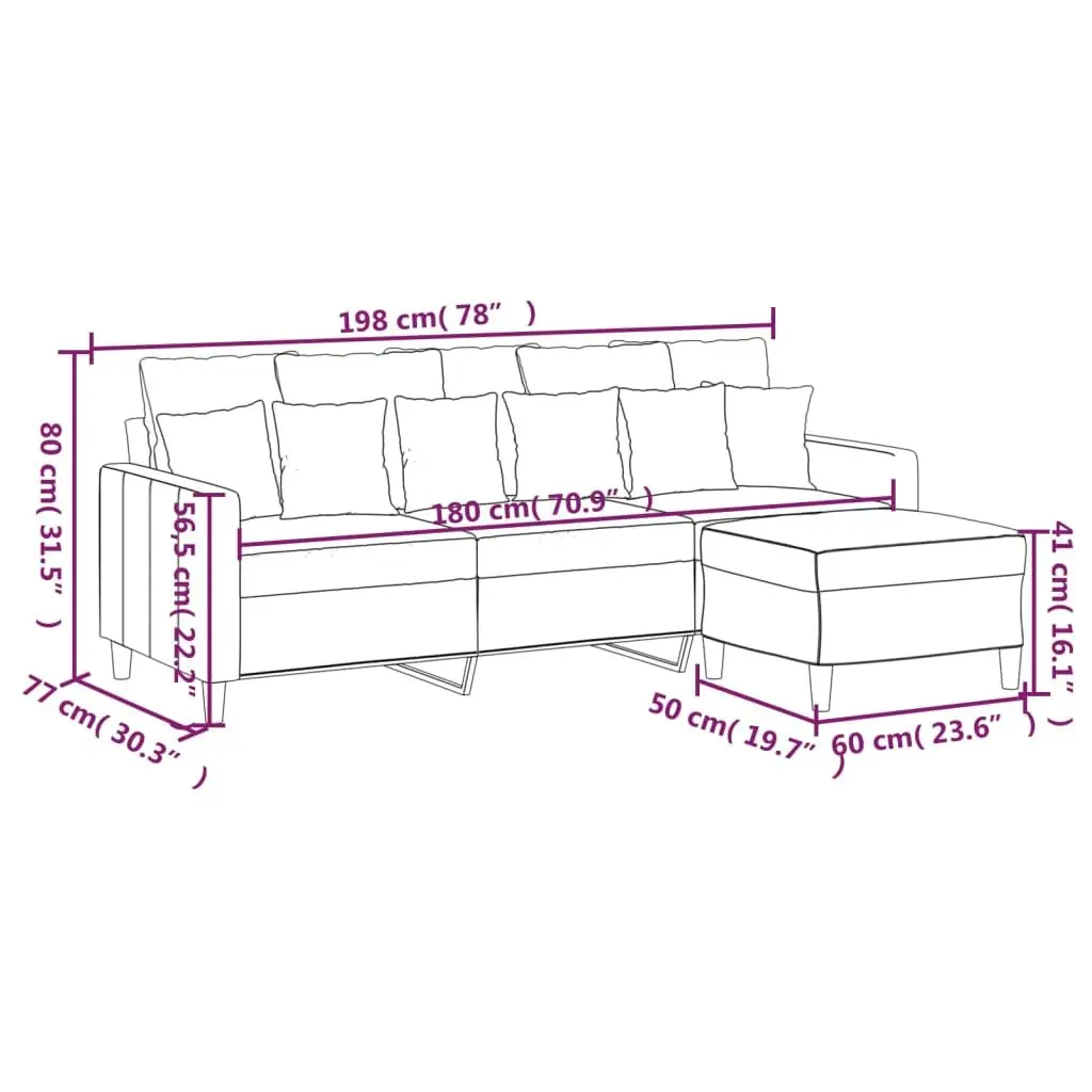 3-Seater Sofa with Footstool Grey Velvet 180cm
