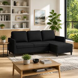 Find Comfort in a Black Faux Leather 3-Seater Sofa with Footstool