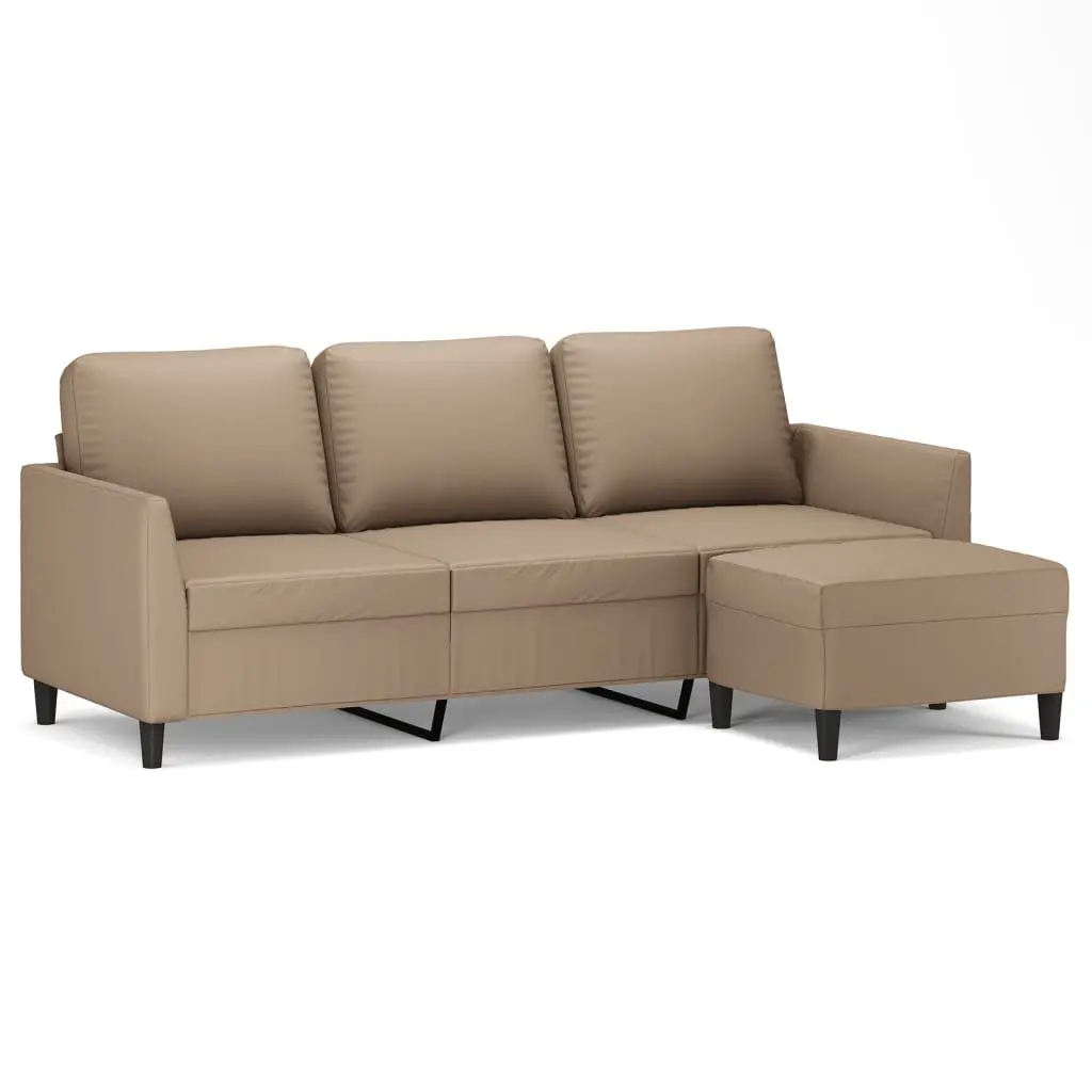 3-Seater Sofa with Footstool Brown Faux Leather 180cm