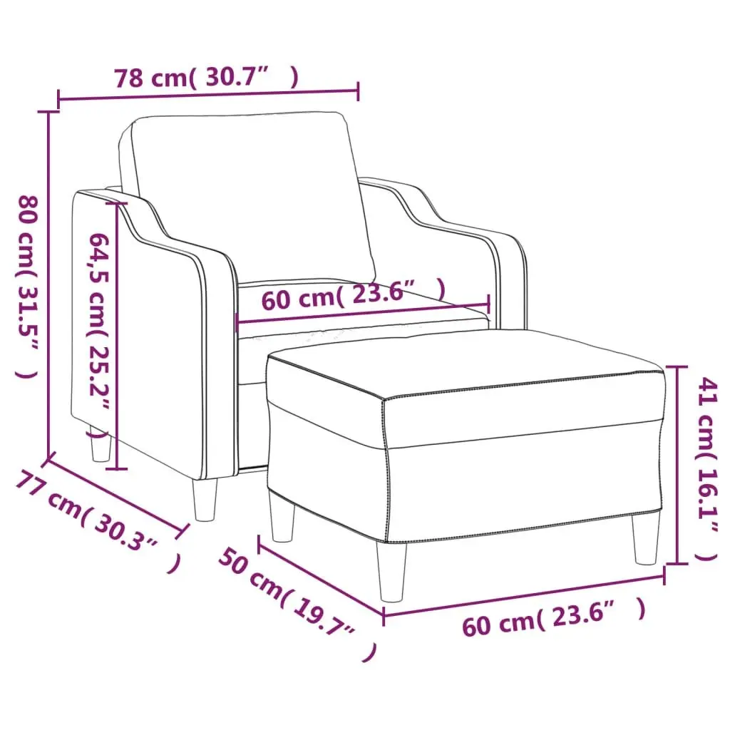 Sofa Chair with Footstool Durable Fabric Dark Grey 60cm
