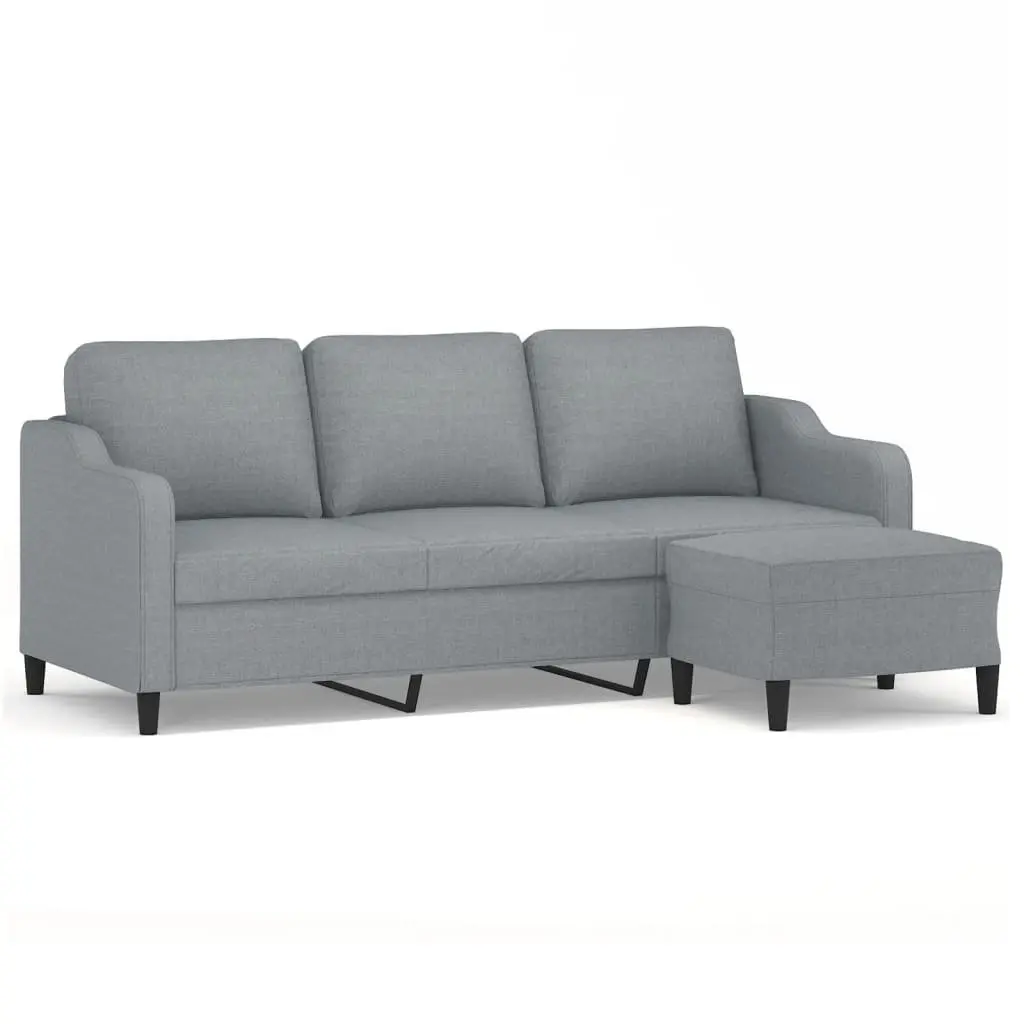 3-Seater Grey Fabric Sofa with Footstool 180cm for Living Room Relaxation