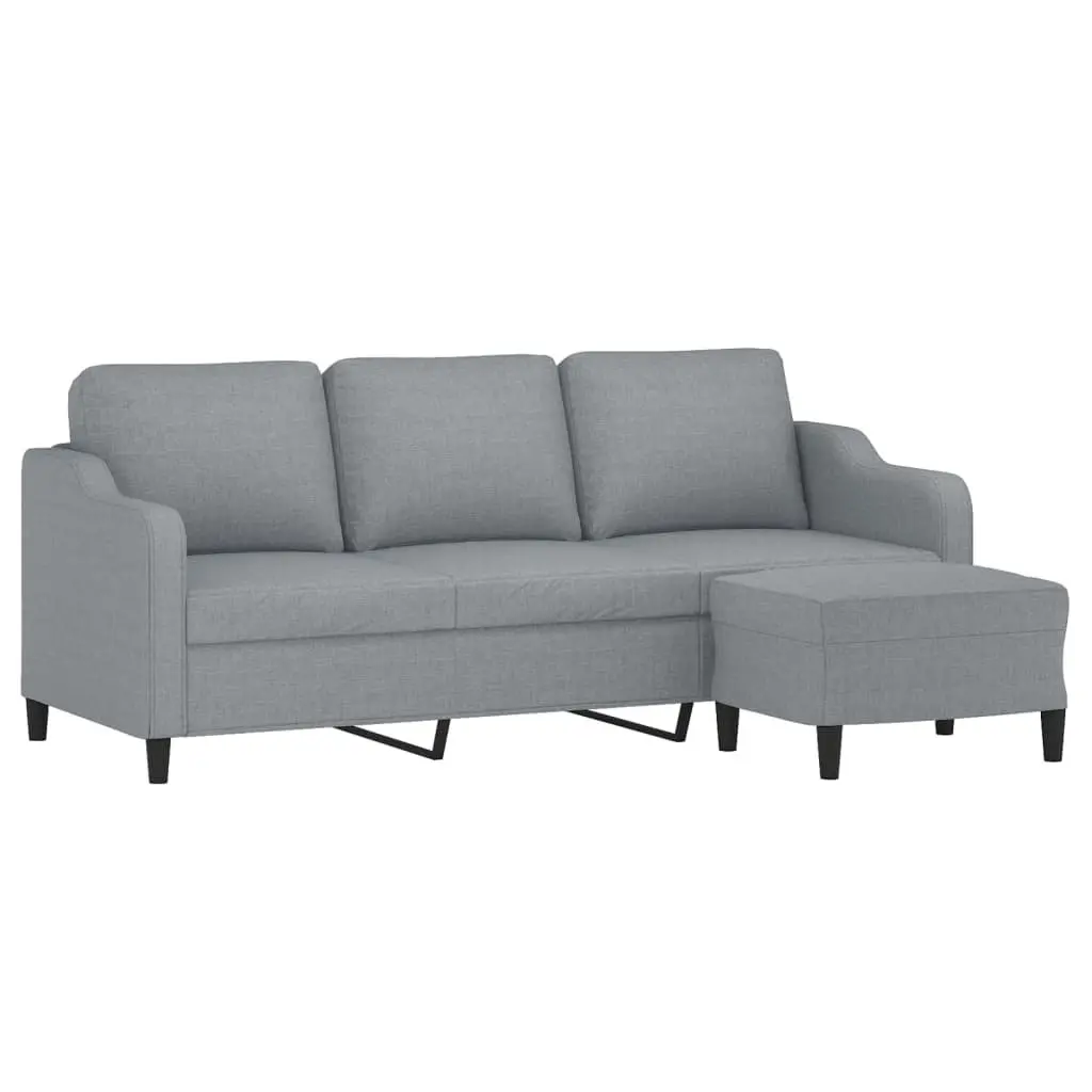 3-Seater Grey Fabric Sofa with Footstool 180cm for Living Room Relaxation