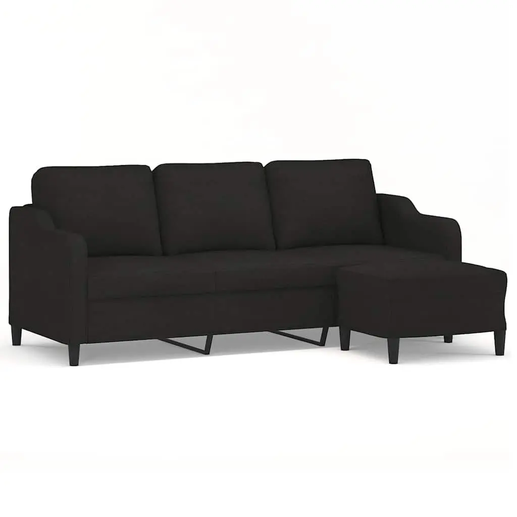 3-Seater Sofa with Footstool Black 180cm Living Room Furniture Fabric Lounge
