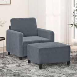 Grey Velvet Sofa Chair and Footstool