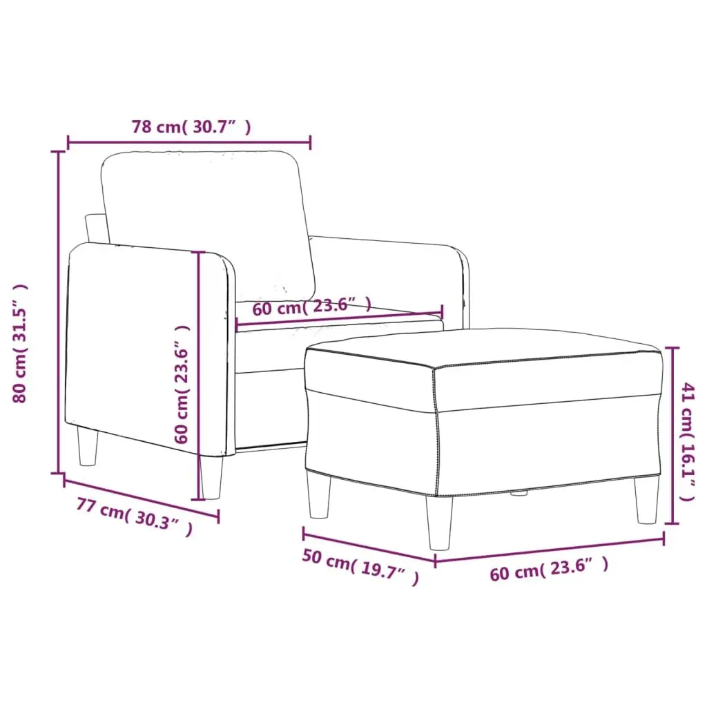 Grey Velvet Sofa Chair and Footstool