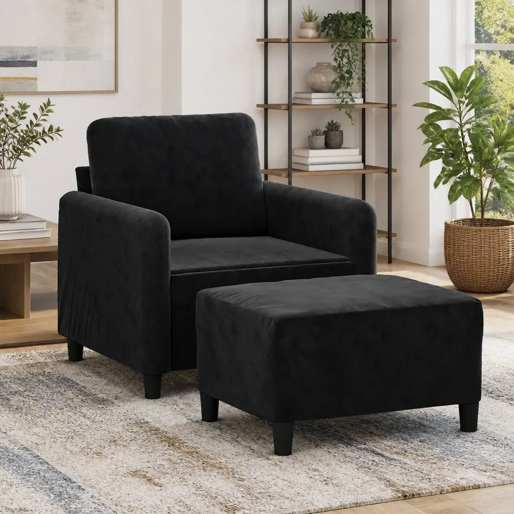 Black Velvet Chair with Footstool