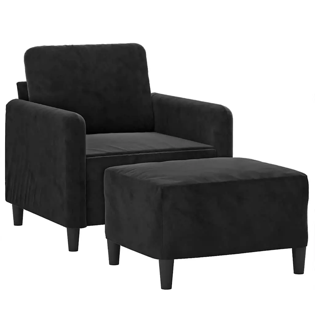 Black Velvet Chair with Footstool