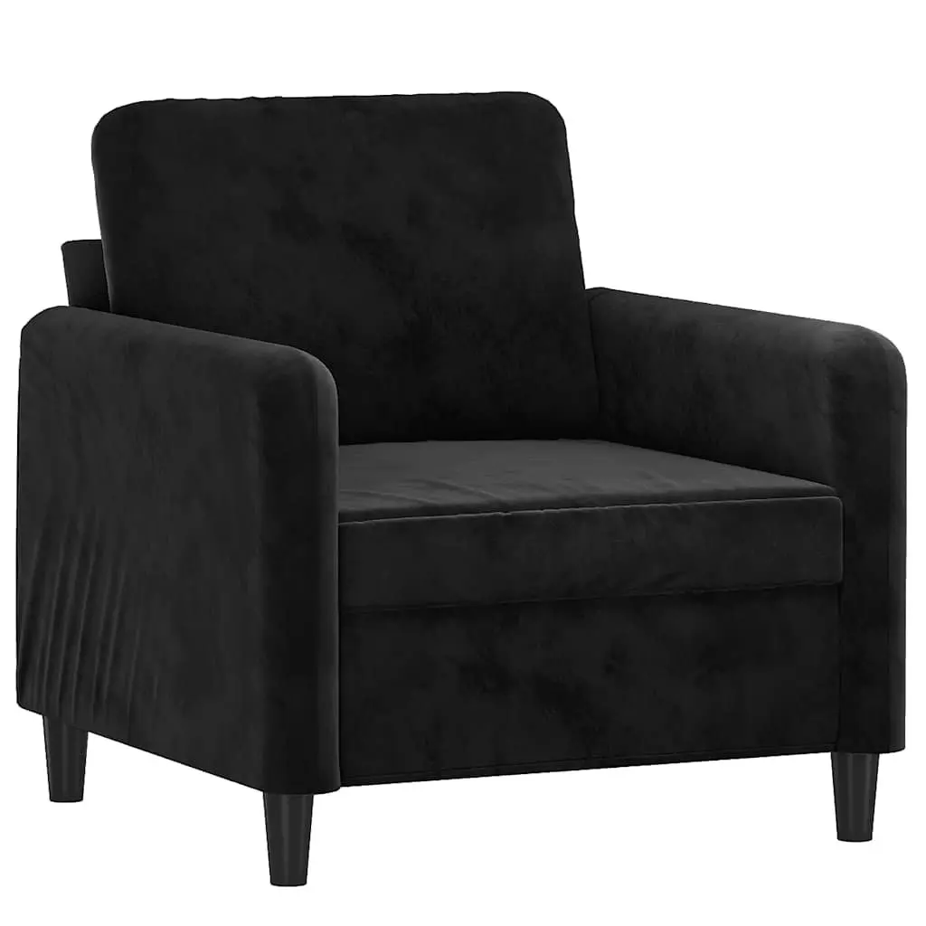 Black Velvet Chair with Footstool