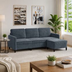 Enjoy a Comfortable 3-Seater Sofa with Footstool in Grey Velvet