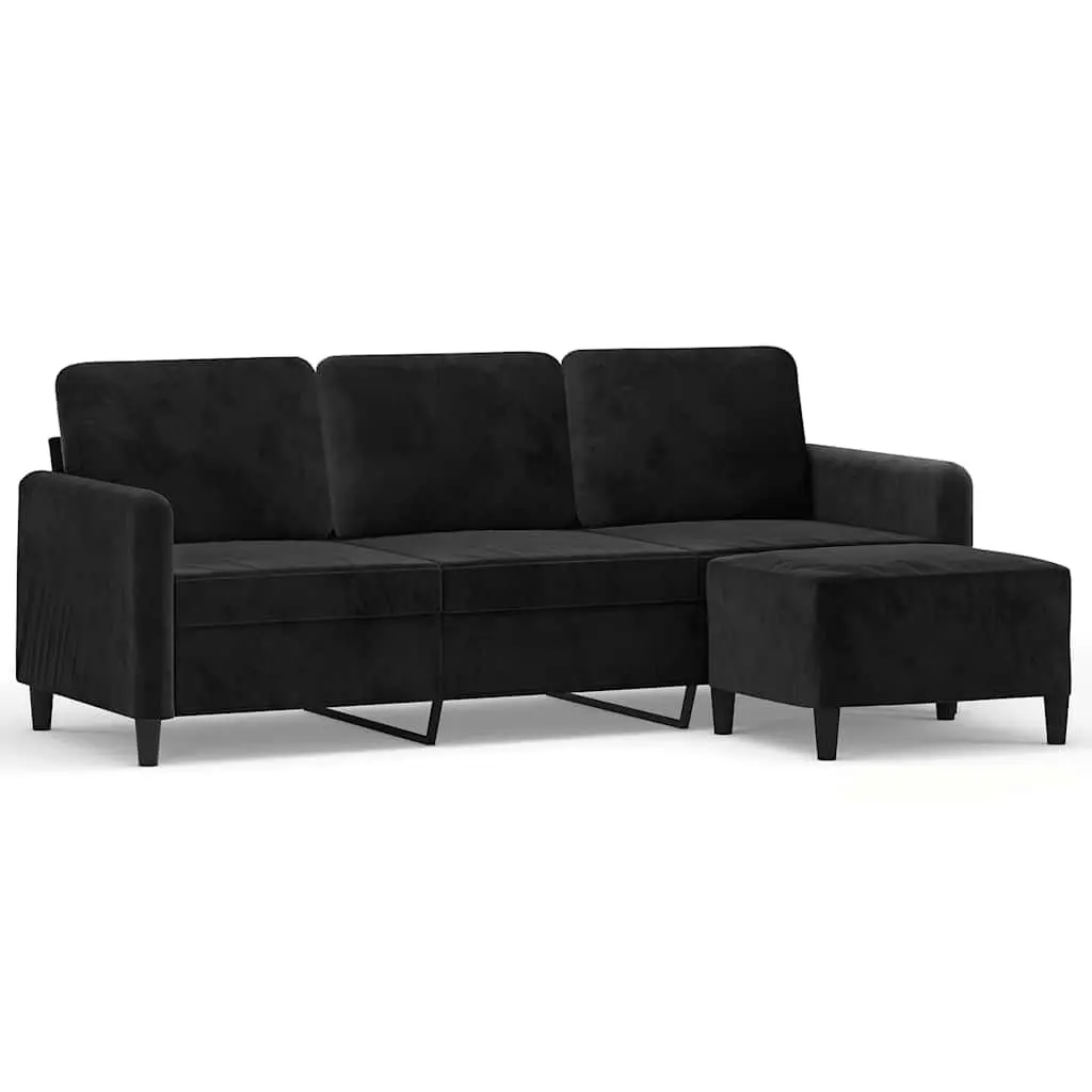 3-Seater Sofa with Footstool Black 180cm Living Room Furniture Lounge Settee
