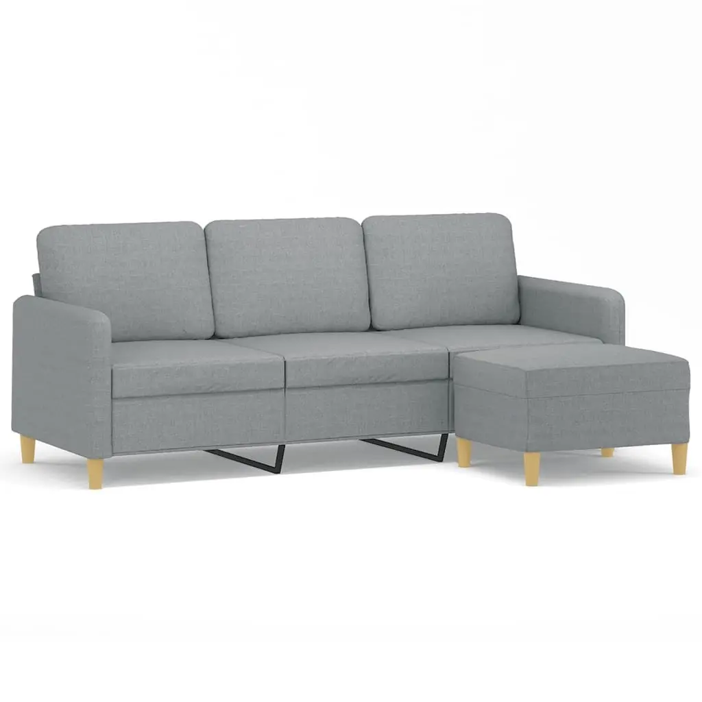 3-Seater Sofa with Footstool Grey 180cm Living Room Lounge Couch Fabric Seat