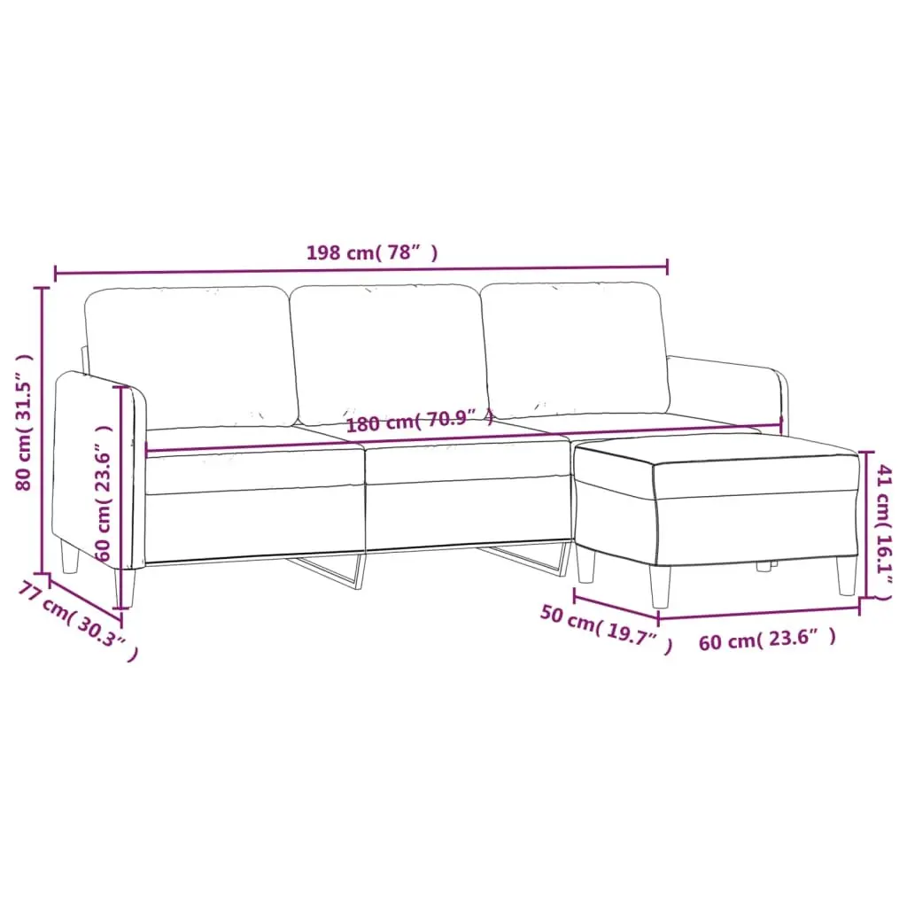 3-Seater Sofa with Footstool Grey 180cm Living Room Lounge Couch Fabric Seat