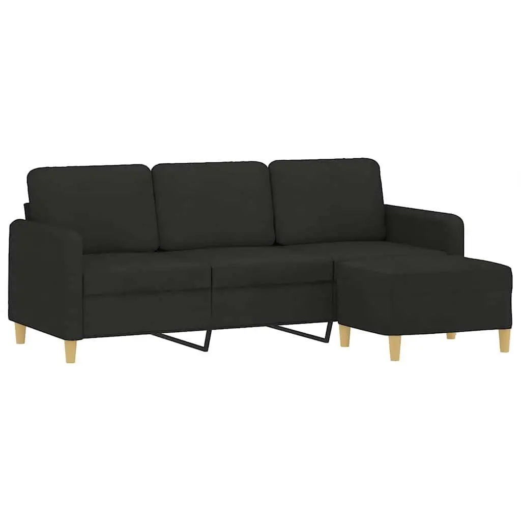 3-Seater Sofa with Footstool Black Fabric 180cm