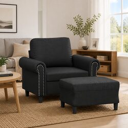 Friendly Black Faux Leather Sofa Chair with Footstool