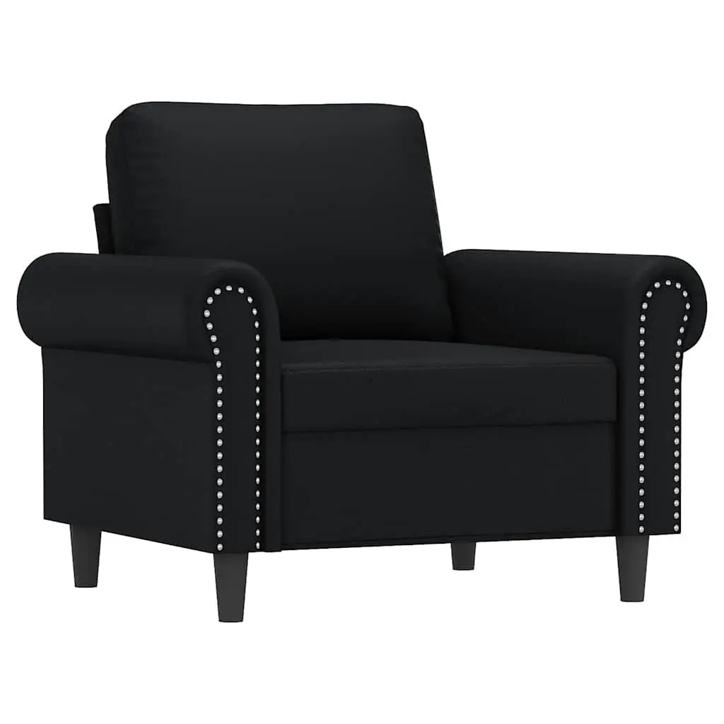 Sofa Chair with Footstool Black Faux Leather Compact Lounge Seat Armchair