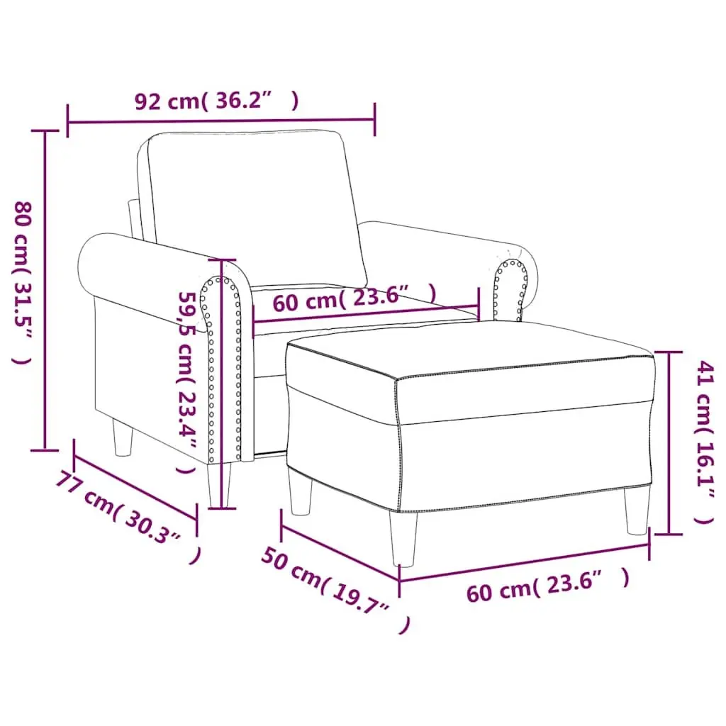 Sofa Chair with Footstool Black Faux Leather Compact Lounge Seat Armchair