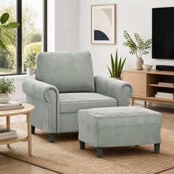 Your Cozy Grey Velvet Sofa Chair with Footstool