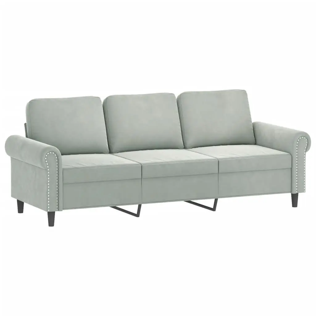 Grey Velvet 3-Seater Lounge Sofa with Footstool 180cm