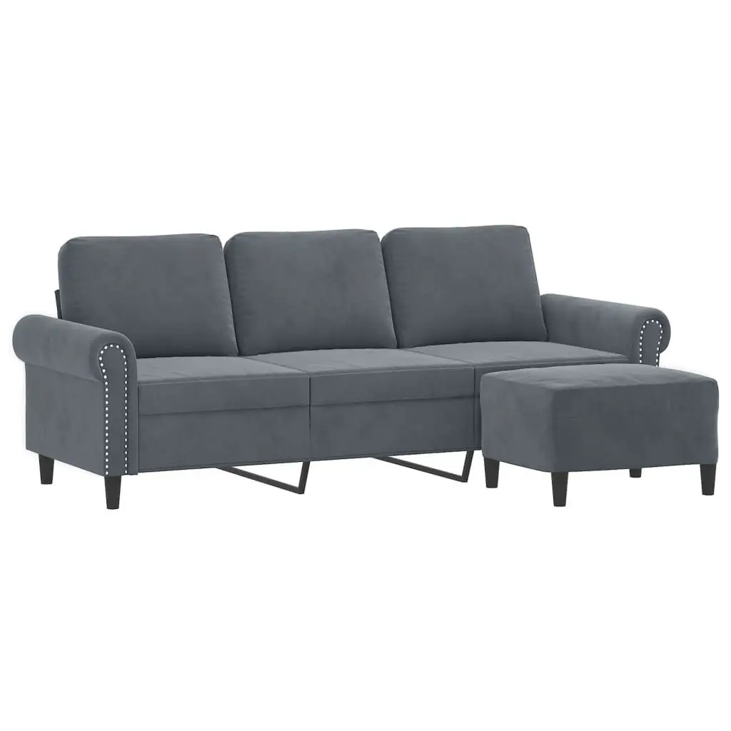 3-Seater Sofa with Footstool Dark Grey Velvet 180cm
