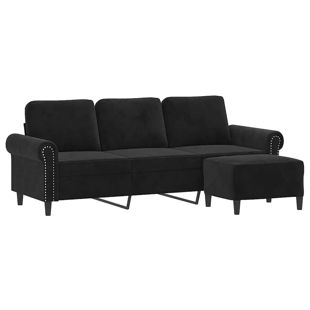 3-Seater Sofa with Footstool Black Velvet 180cm