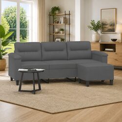 3-Seater Sofa with Footstool Grey 180cm Living Room Furniture Lounge Seat