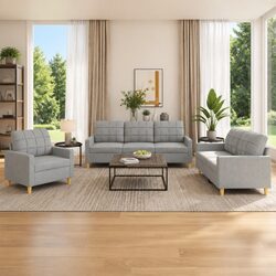 Friendly 3 Piece Grey Fabric Sofa Set