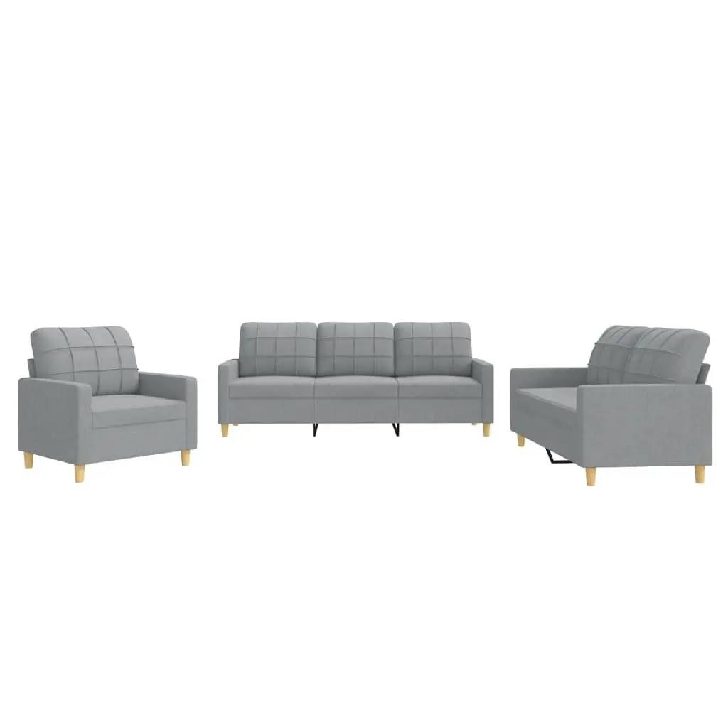 3 Piece Sofa Set Grey Fabric Lounge Suite Comfortable Living Room Furniture