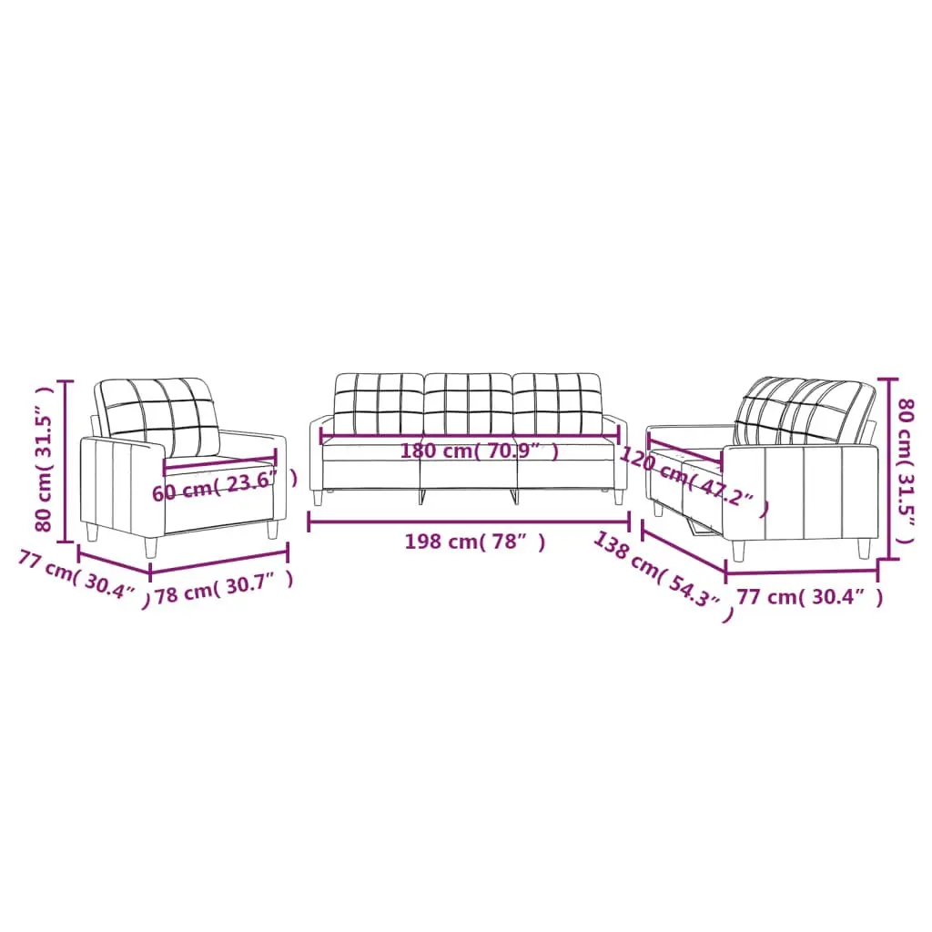 3 Piece Sofa Set Grey Fabric Lounge Suite Comfortable Living Room Furniture