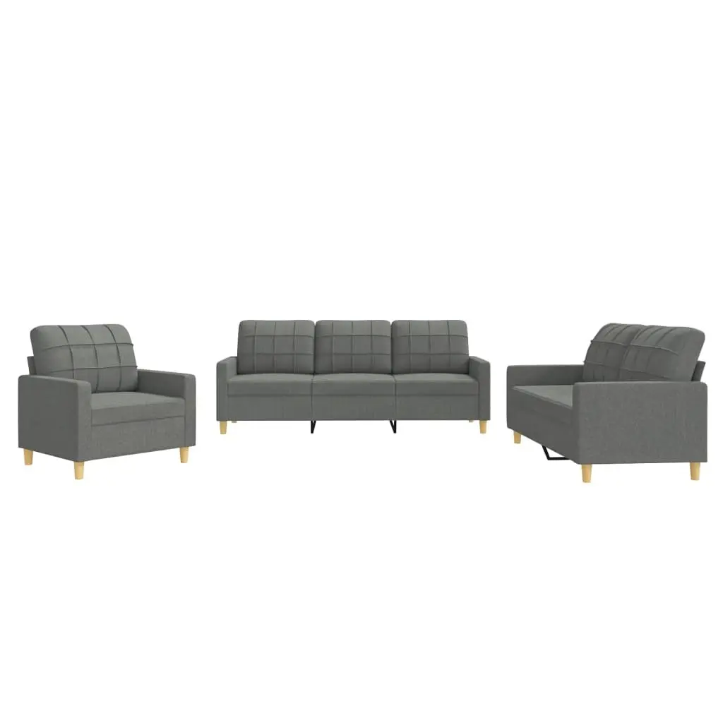 3-Piece Sofa Set in Grey Fabric
