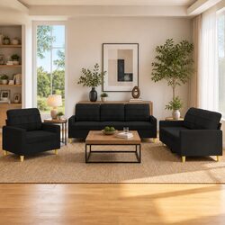 Your Cozy Corner: 3 Piece Sofa Set in Black Fabric