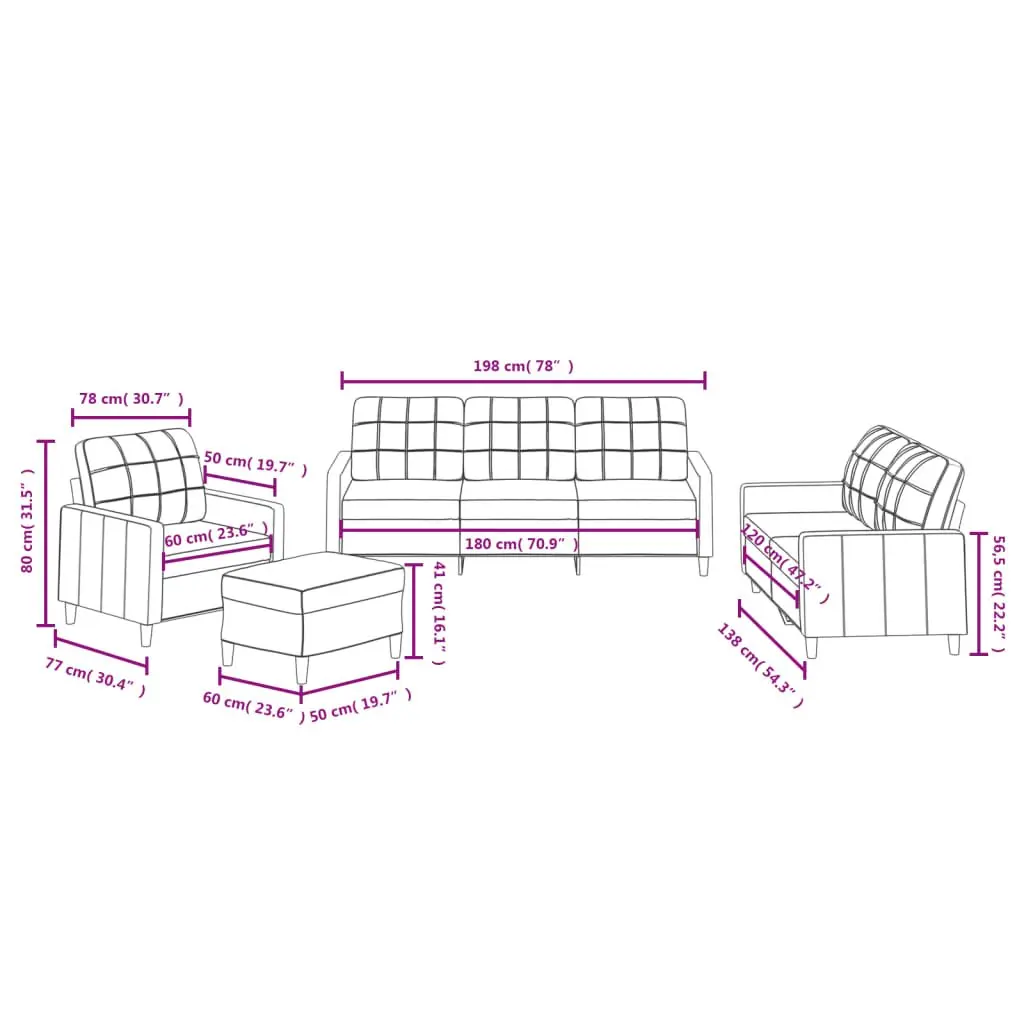 4 Piece Grey Sofa Set