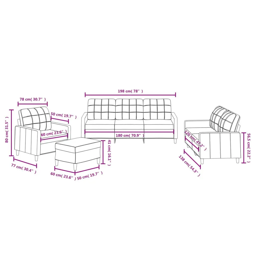 4 Piece Sofa Set with Cushions