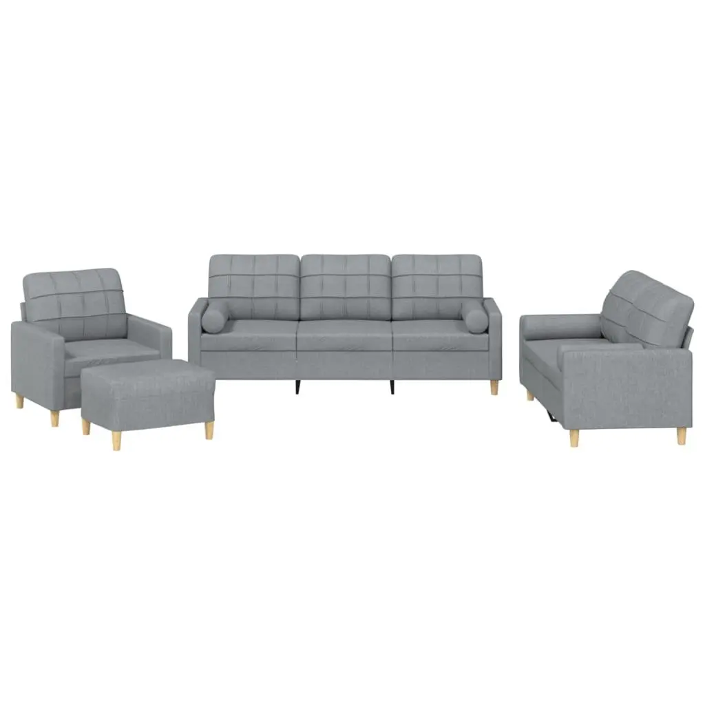 Grey Fabric Lounge Suite 4 Piece Set with Ottoman Footstool and Pillows