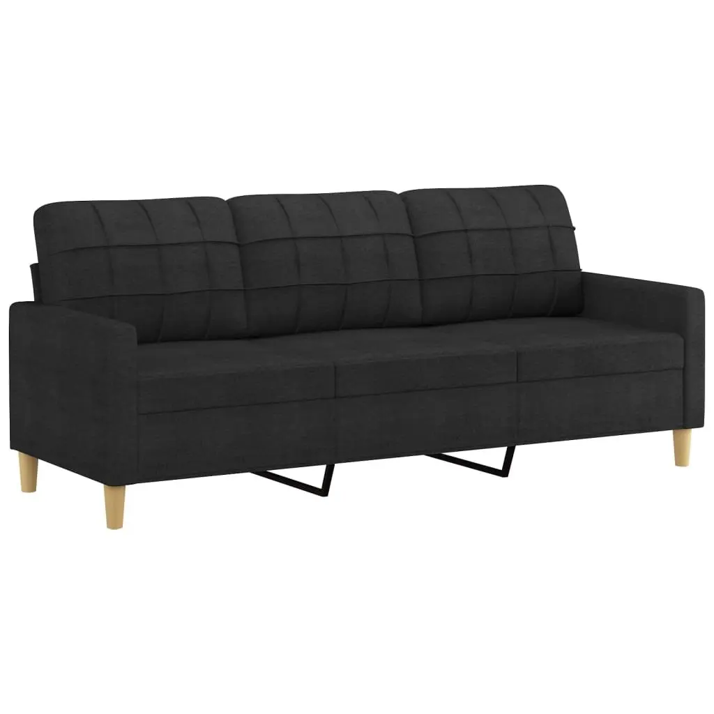 4 Piece Sofa Set Black Fabric Lounge with Pillows Ottoman Footstool Living Room