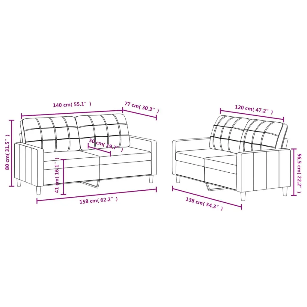 2 Piece Sofa Set Grey Fabric Living Room Furniture Lounge Seating Cushions