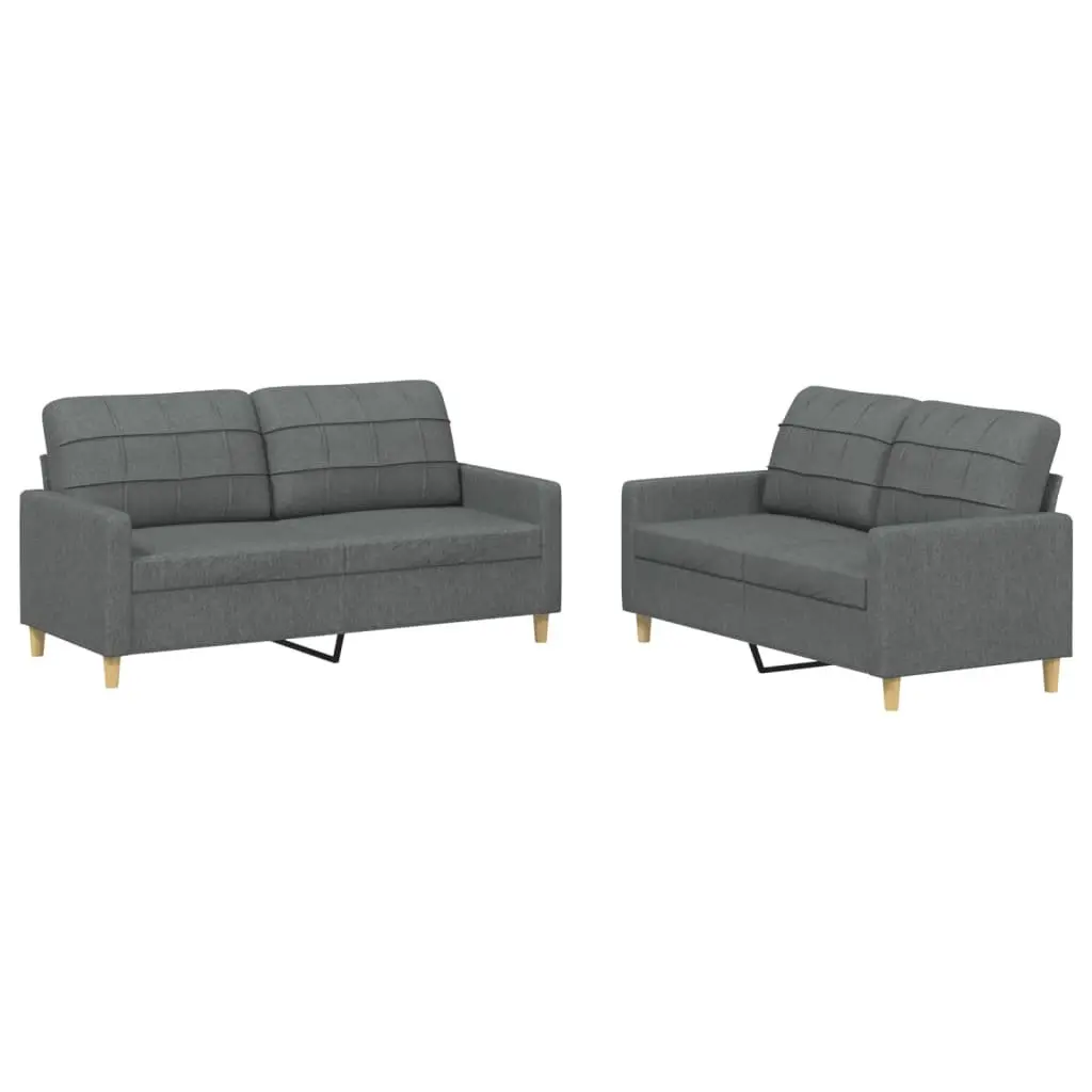 2 Piece Sofa Set Grey Fabric Lounge Suite Armchairs