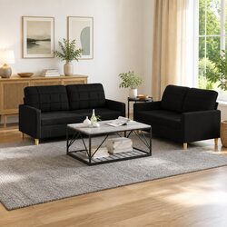 2 Piece Sofa Set Black Fabric Living Room Seating Lounge Couch Cushions Modern
