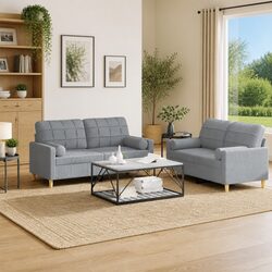 Friendly Grey 2 Piece Sofa Set with Cushions