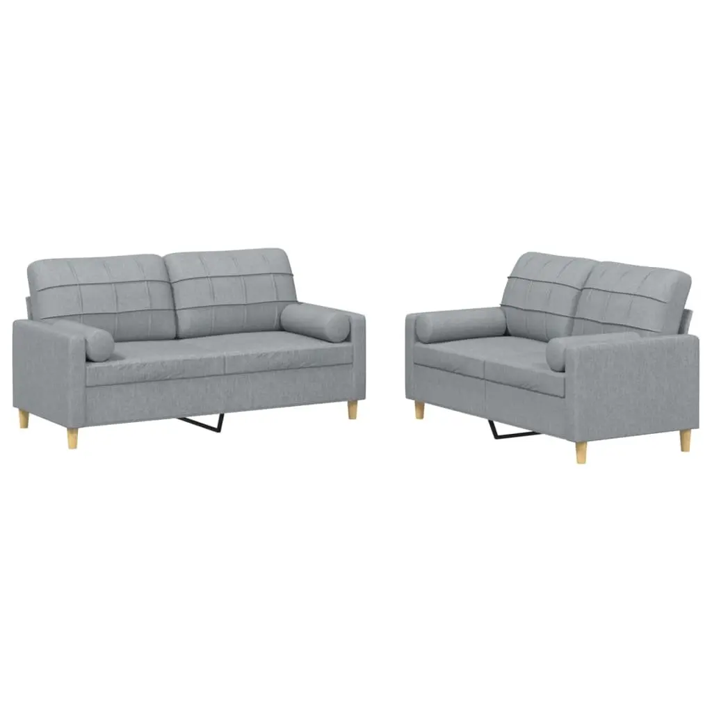2 Piece Sofa Set Grey Fabric Lounge Suite Thickly Padded Seat Armrests and Back